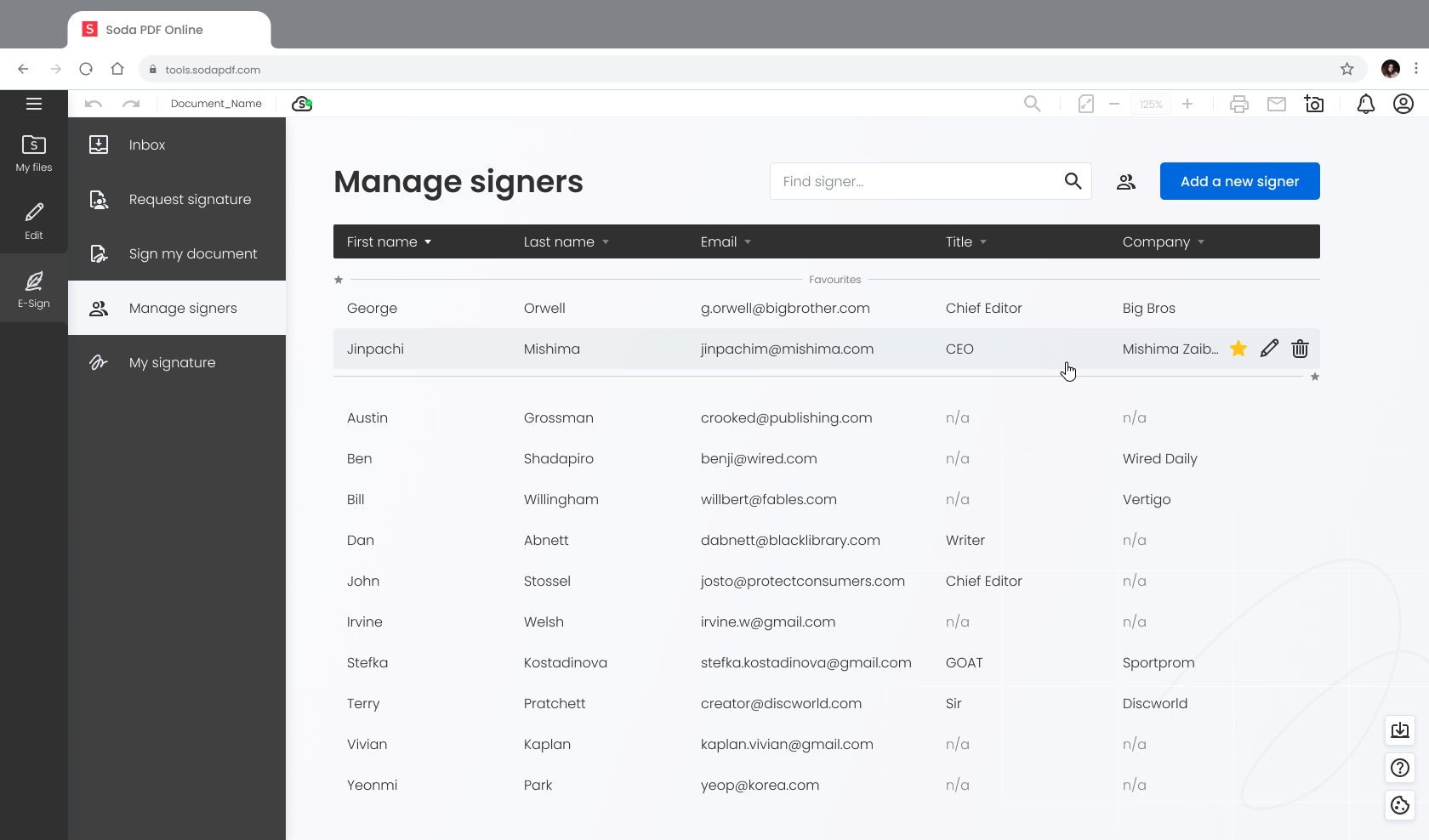 e-Sign singers management