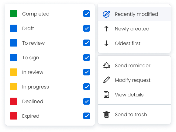 e-Sign inbox sorting options