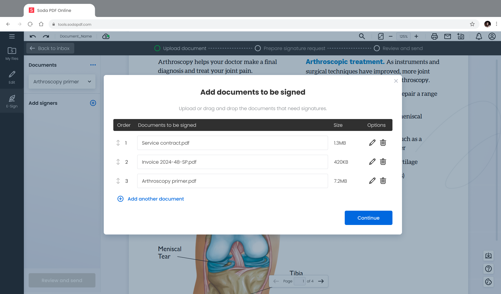 Adding documents to the signature envelope