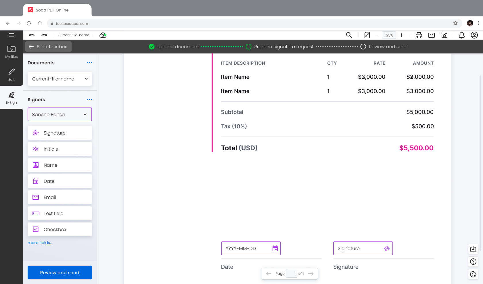 creating a signature request