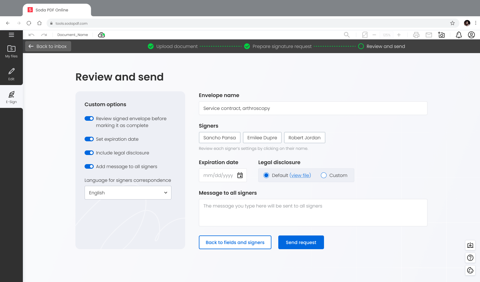 Envelope review step
