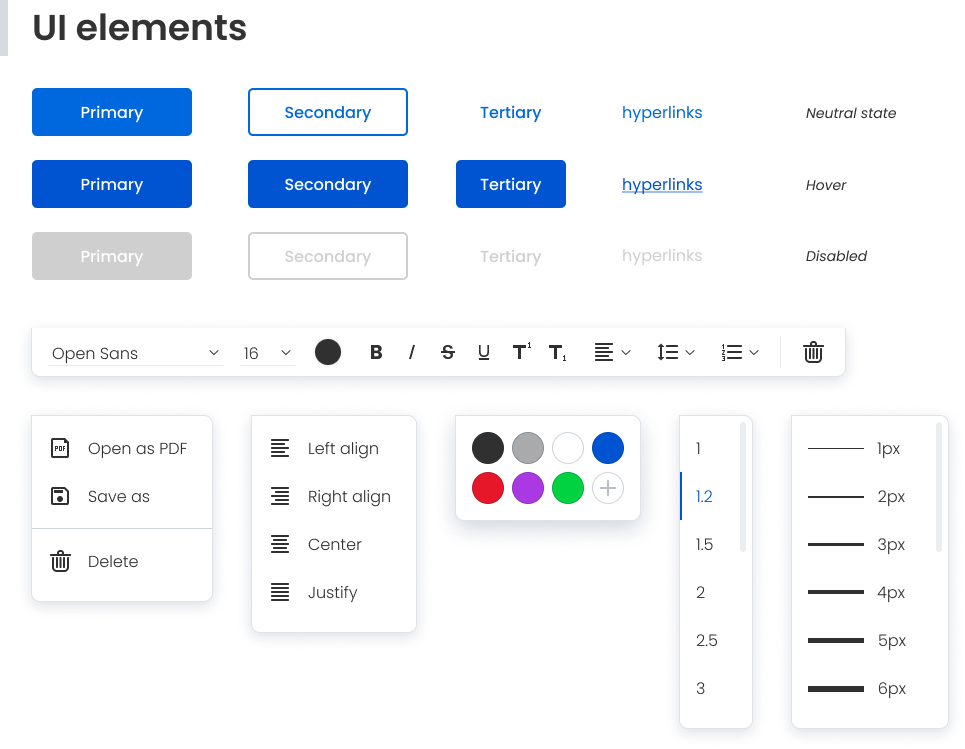 Design system excerpt - elements
