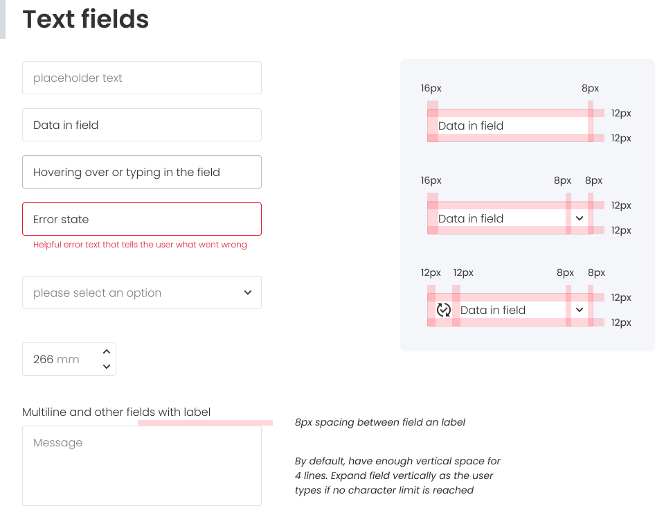 Design system excerpt - fields