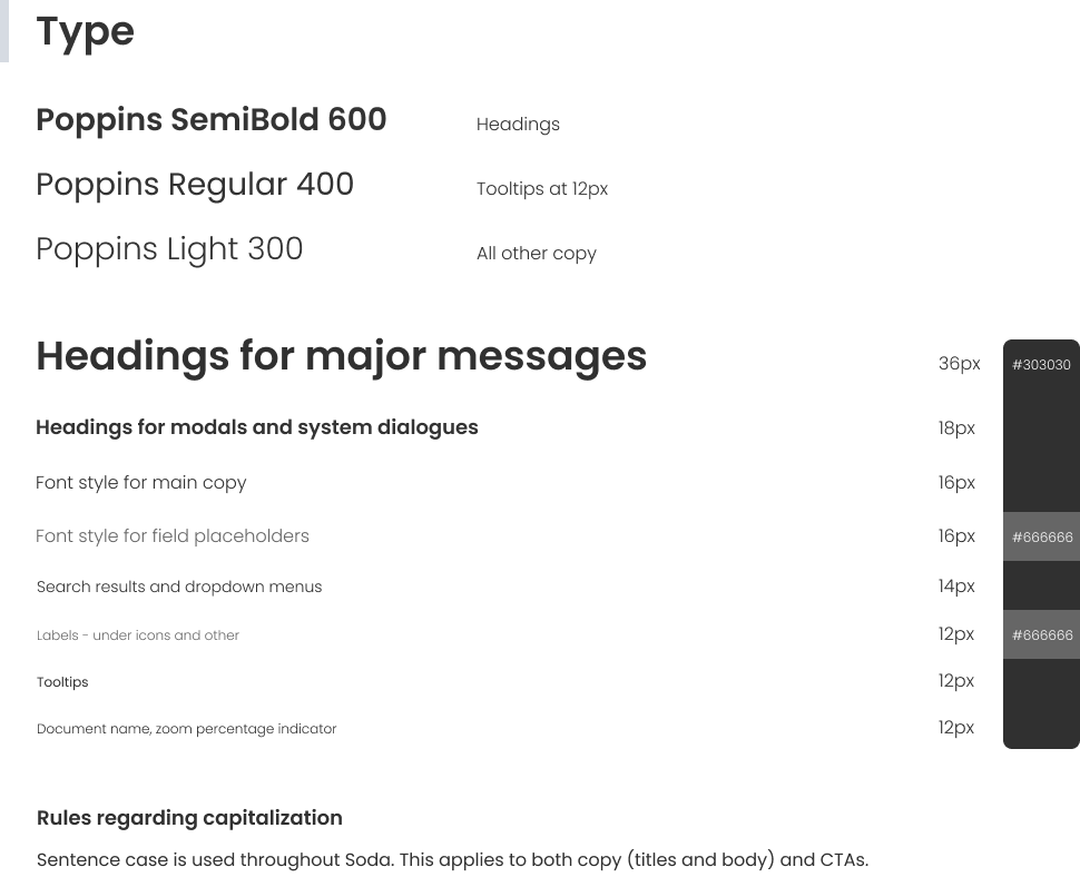 Design system excerpt - type