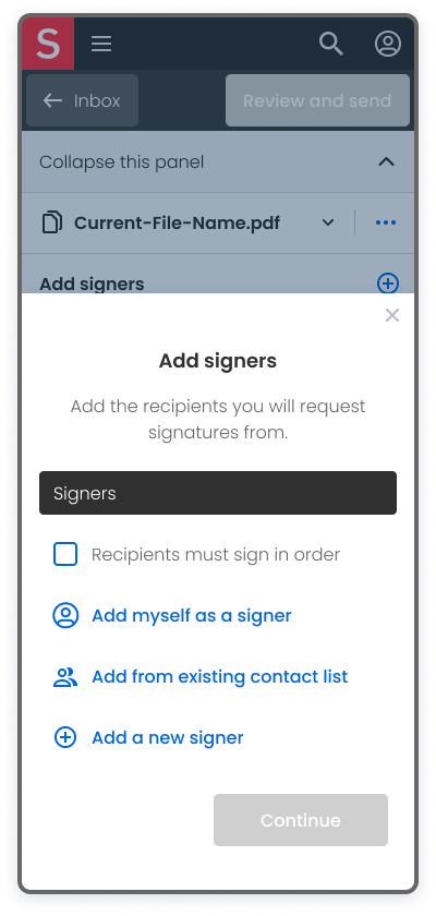 Adding signers when creating an e-sing request.