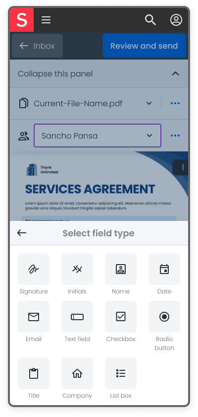 Adding fields during the creation of a signature request.